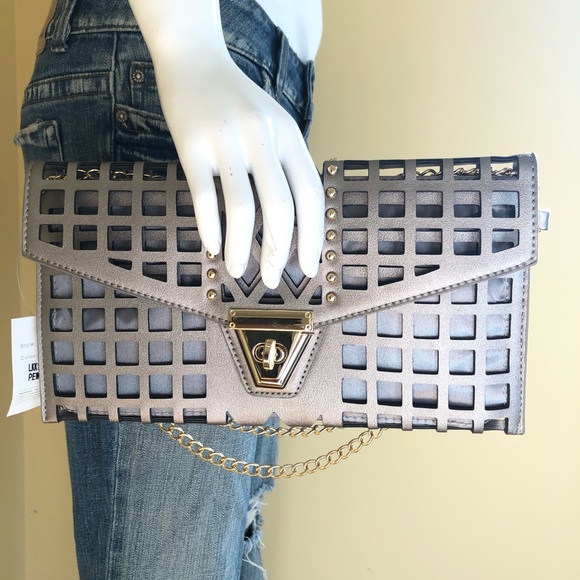 NWT Pewter Caged Clutch Crossbody Purse - Picture 8 of 8